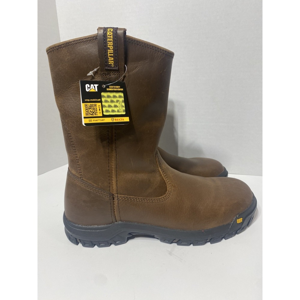 Caterpillar Men's Drawbar Pull-On Work Boots Soft Toe Size 8.5 NWT Brown Leather